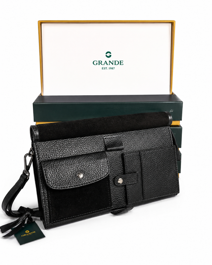 1023 281 BLACK Pochette Homme Grande – Cuir Véritable Noir