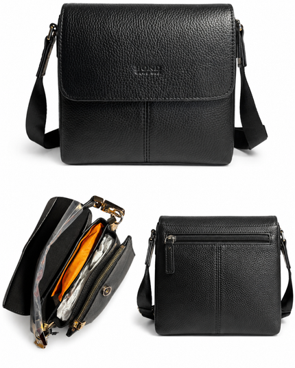 1373 281 BLACK Sac Bandoulière Homme en Cuir Véritable – Élégance & Praticité