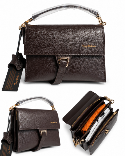 855 286 BROWN Sac à Main Femme Tony Bellucci – Cuir Véritable Marron Chocolat