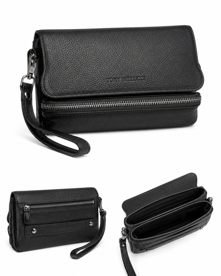 893 281 BLACK Pochette Homme Tony Bellucci – Cuir Véritable Noir