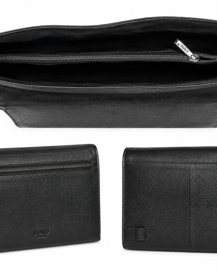 1318 281 BLACK Pochette Homme en Cuir Noir Bond London – Grande Capacité & Fermeture Sécurisée