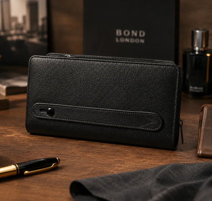 Leonardo Bond London® – Portefeuille Homme en Cuir Véritable Noir