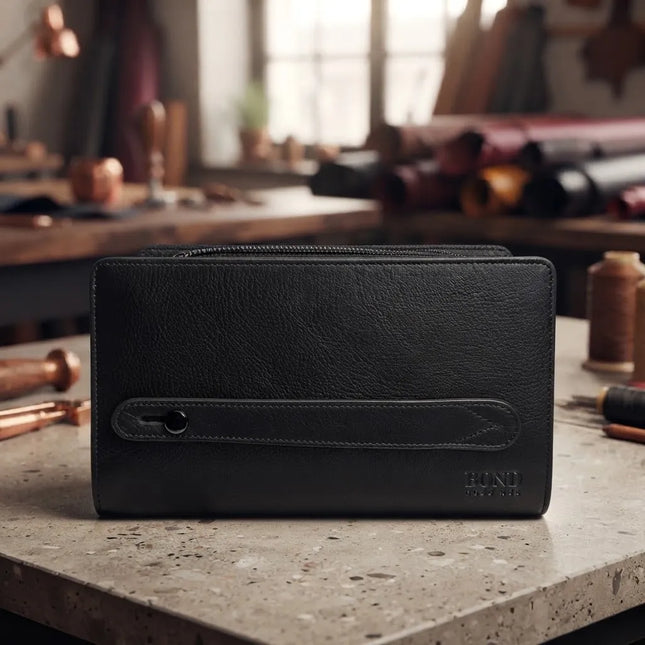 Leonardo Bond London® – Portefeuille Homme en Cuir Véritable Noir