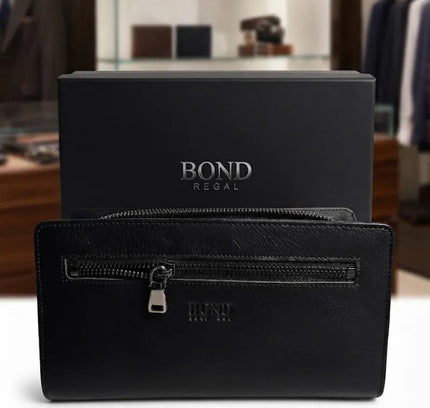 Leonardo Bond London® – Portefeuille Homme en Cuir Véritable Noir