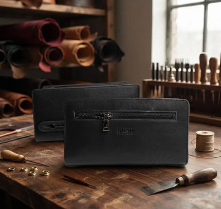 Leonardo Bond London® – Portefeuille Homme en Cuir Véritable Noir