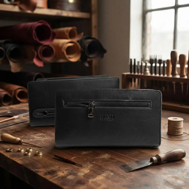 Leonardo Bond London® – Portefeuille Homme en Cuir Véritable Noir