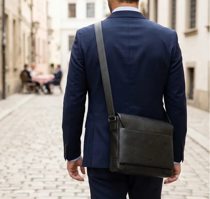 Le Bastille - Sac Messager en Cuir Véritable Noir