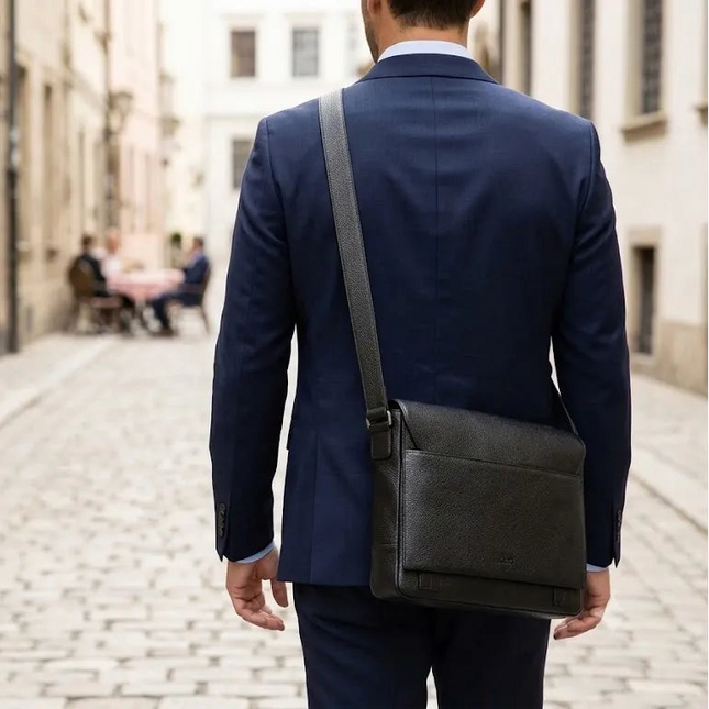 Sac Messager en Cuir Véritable Noir