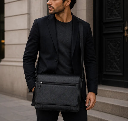 Le Bastille - Sac Messager en Cuir Véritable Noir